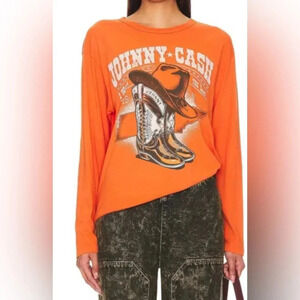 New daydreamer orange Johnny cash cowboy boots & hat crew long sleeve T …